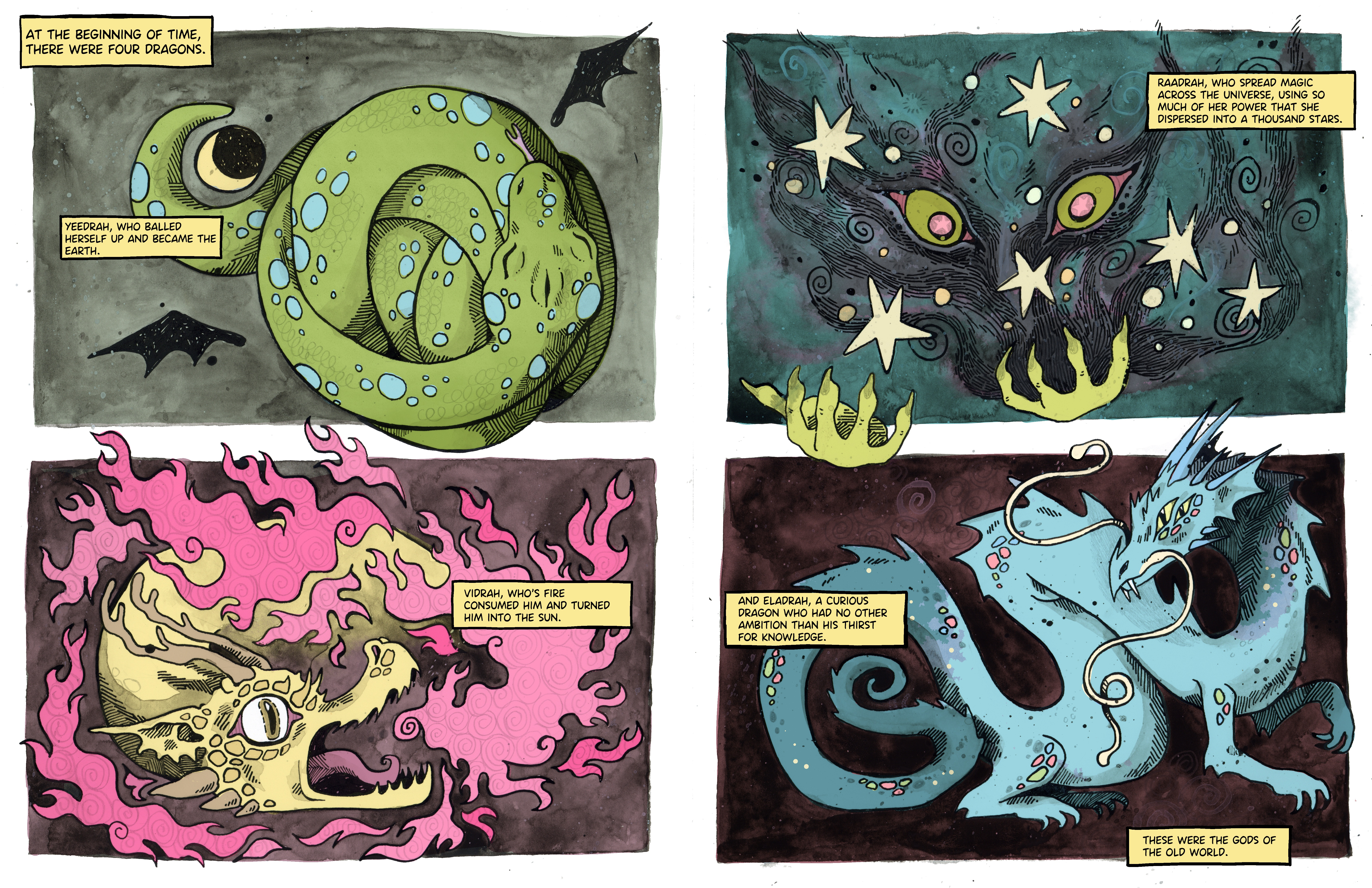 Esme in the Woods page 1 & 2 — middle grade comic book illustration by Maya Babeanu